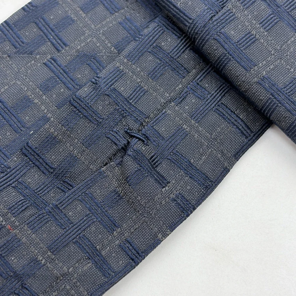 Vintage Chanel Paris Silk Tie Navy Blue Woven Basketweave Pattern Made in Italy